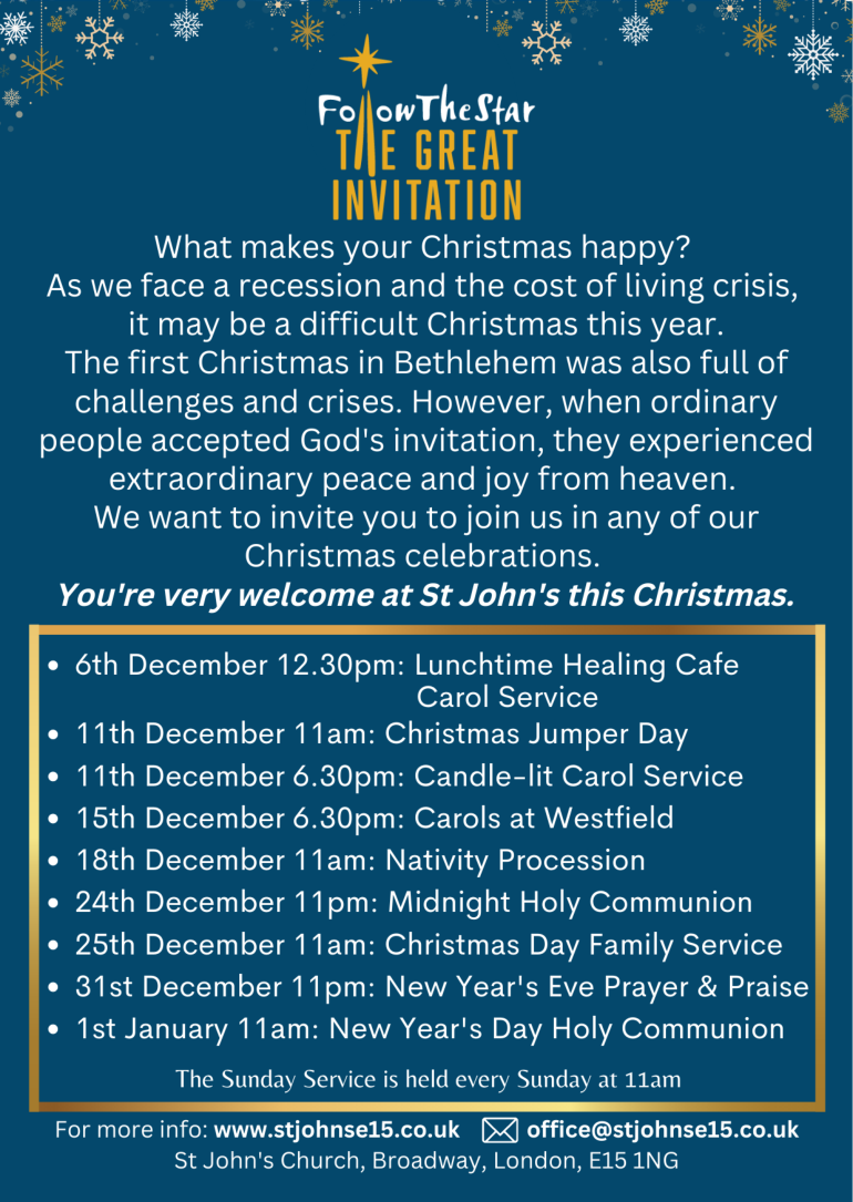 Christmas Services; 6th December 12:30pm; 11th December 11am; 11th December 6:30pm; 15th December 6:30pm @ Westfield; 18th December 11am; 24th December 11pm; 25th December 11pm; 31st December 11pm; 1st January 11am.